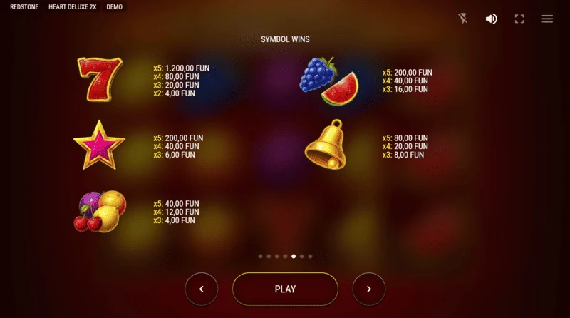 Heart Deluxe 2x – utbetalingstabell med ekspanderende Wild-hjerte